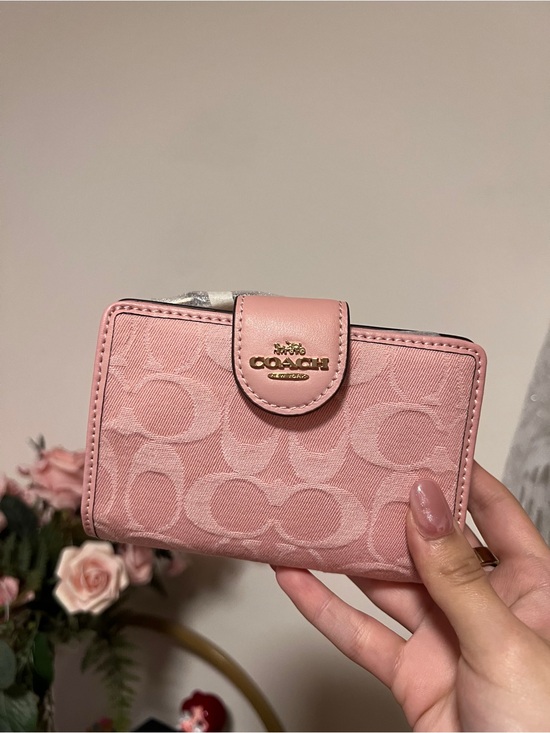 Coach Handbags - Coach Pink Denim Signature Snap Wallet NEW